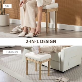 BlingBin Sitzhocker Polsterbank, Fußbank mit gepolstertem Sitz Hocker mit Holzbeine (1 Stück, 1 St, 42 x 32 x 46,5 cm), Leinen Bank Fußstütze für Wohnzimmer, Schlafzimmer