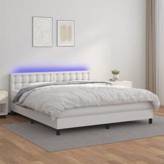 vidaXL Boxspringbett mit Matratze & LED Weiß 160x200 cm Kunstleder 3134232