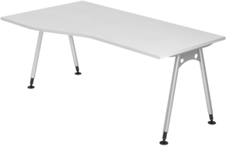 bümö manuell höhenverstellbarer Schreibtisch 180x100 cm in weiß - PC Tisch höhenverstellbar & groß, höhenverstellbarer Tisch Büro, großer Computertisch verstellbar, A-Serie, AS-18-W