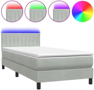 vidaXL Boxspringbett mit Matratze & LED Hellgrau 90x210 cm Samt 3317055