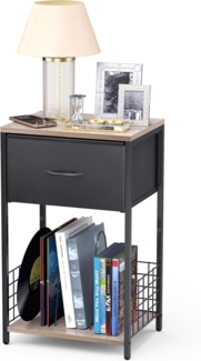 Nachttisch Beistelltisch mit Stoffschubladen und Bücherregal Grau