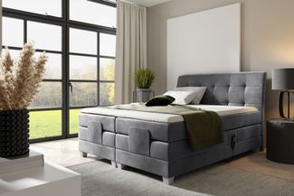 MEBLINI Boxspringbett Elektrisch DANTE 180x200 cm mit Bettkasten – H3/Dunkelgrau Samt Polsterbett - Doppelbett mit Toppers & Taschenfederkern-Matratzen
