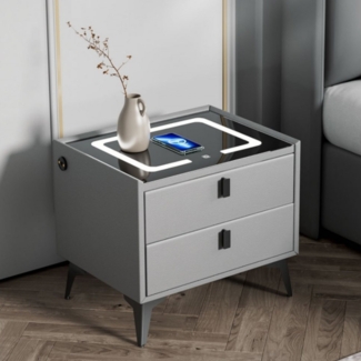 WILGOON Nachttisch Nachtkommode mit LED-Beleuchtung, 15W Kabelloses Laden, Beistelltisch (Multifunktionaler LED-Nachttisch/Beistelltisch, 1-St), Touch-Sensor-Licht, Hochglanz Nachtschrank mit 3 Schubladen