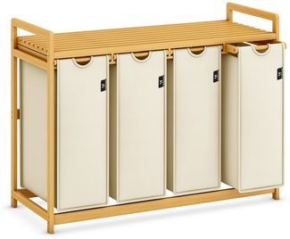 AdelDream Wäschekorb mit Bambusrahmen,200 l, 4 Fächer,Wäschesortierer