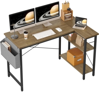 L-förmiger Gaming Schreibtisch 120x70 cm Ablagefächer Grey