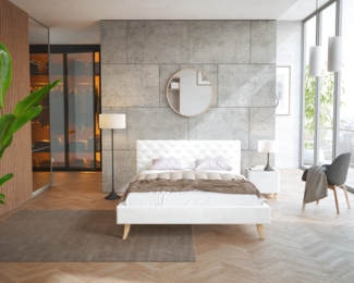 FDM Polsterbett Kalifornia Bettrahmen 120x200, 140x200, 160x200, 180x200cm (MADE IN EU - mit hochwertigem Velours Bezug, Bettrahmen, Bett, Optional mit Matratze bestellbar, mit großen gepolsterten Kopfteil aus hochwertigem Veloursstoff), Holzrahmen mit...
