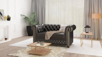 S-Style Möbel Chesterfield-Sofa Jeff 2-Sitzer mit Schlaffunktion aus veganem Leder, mit Holzfüßen