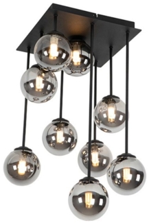 Qazqa Deckenleuchte Athens, ohne Leuchtmittel, G9, Schwarz, Landhaus, Glas, 9-flammig