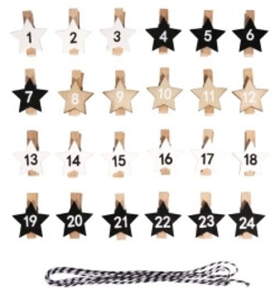 Adventskalenderz. Stern 1-24 auf Klammer, 2,9x3,6 cm, m. Kordel,...