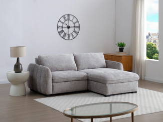 Vente-unique - Ecksofa zum Ausklappen und wendbar aus grauem meliertem Stoff - MONAVI