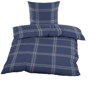 Casa Colori Bettwäsche Kariert Marineblau 135x200 Biber 100% Baumwolle, Biber, 2 teilig, Marine Blau kariert