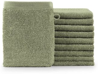 Blumtal Waschhandschuh 10er Set aus Frottee 15x20 cm - weich und saugstark, (Set), mit modischer Bordüre und praktischer Aufhängeschlaufe, 100% Baumwolle