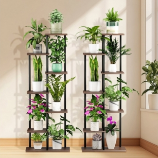 Simloveve Blumenständer pflanzenständer 7 Etagen blumenständer wohnzimmer (7 Etagen Pflanzentreppe, Pflanzenregal Standregal, 2 St, Hölzern und Metall Mehrstöckig Pflanzenständer), für Innen Wohnzimmer Deko Garten Balkon
