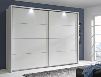 Schwebetürenschrank Sophie 3B weiß Front Hochglanz 281x215x68 cm LED