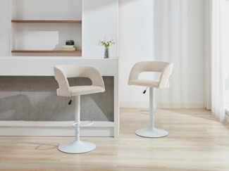 Vente-unique - Barhocker 2er-Set höhenverstellbar - Stoff & weißes Metall - Cremefarben - LAJUNIA