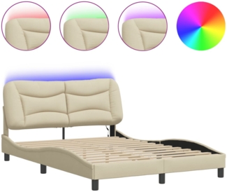 vidaXL Bettgestell mit LED ohne Matratze "Hvar" Creme 120x200 cm Stoff 3213695