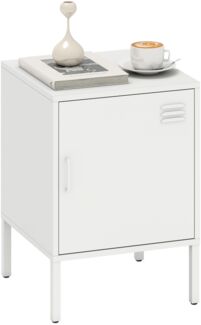 HOMCOM Nachttisch, Beistelltisch mit Verstellbarer Ablage, Stahlrahmen, moderner Nachtschrank für Schlafzimmer, Wohnzimmer, Weiß, 40 x 40 x 56 cm