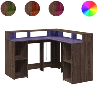vidaXL LED-Schreibtisch Braun Eichen-Optik 130x130x91 Holzwerkstoff 3309453