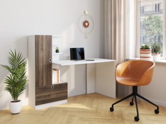 Vente-unique - Schreibtisch mit Regal - Naturfarben & Weiß - MIDIALI