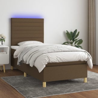 vidaXL Boxspringbett mit Matratze & LED Dunkelbraun 90x190 cm Stoff 3135480