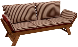 Liegesofa TIROL 202cm, Eukalyptus geölt, Wendeauflage Auflage rot beige