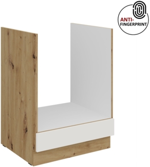 Küchen Herdunterschrank 60 cm Küche ARIA Weiss ultra matt + Eiche Artisan matt, hochwertige Fronten mit Anti Fingerprint Beschichtung Küchenzeile Küchenblock