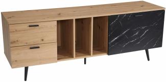 Lowboard Eiche-Dekor mit Marmor-Look in Schwarz 150x55x40 cm TV-Kommode