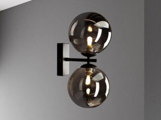 LED Wandleuchte mit Schalter, Schwarz Glaskugeln Rauchglas, Höhe 34cm