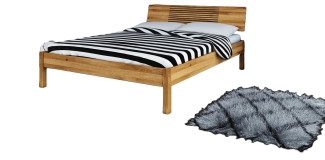 Bett Bento 6 aus Wildeiche massiv 160x200 cm mit Holzkopfteil und Holzbeinen