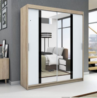 Schwebetürenschrank BRANI 2-türig Schrank 180 cm (mit Spiegel) Farbe: Sonoma , weiß