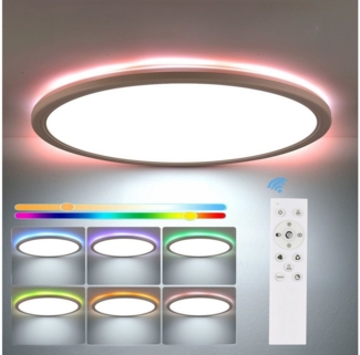 OULENBIYAR LED Deckenleuchte Ultra Dünn LED Deckenlampe, 24W RGB Backlight Farbwechsel Deckenlampe, Backlight Augenschutz, Einfache Installtion, LED fest integriert, warmweiß, neutralweiß, kaltweiß, RGB, Flach Rund, Dimmbar mit Fernbedienung, für Schla...