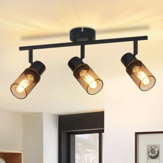 ZMH Deckenleuchte Schwarz 3 Flammig Deckenstrahler - Deckenlampe Vintage E27 Schwenkbar 330°Spotleuchte Metall Schirm für Wohnzimmer Schlafzimmer Küche Kinderzimmer Max. 25W Ohne Leuchtmittel