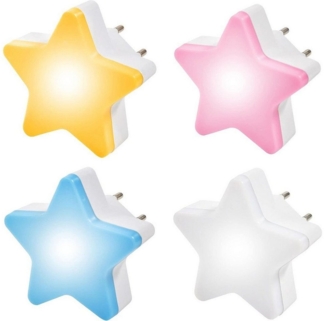 RWEUOQ Nachtlicht Nachtlicht LED Stern mit Dämmerungssensor & Automatisches Dimmbar, Flammhemmendes Gehäuse, 4 Stück Stern Nachtlicht für Kinderzimmer, Treppe, Flur, Küche