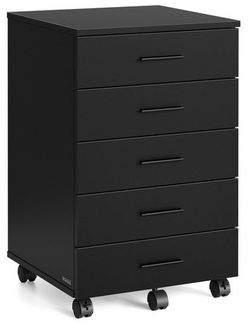 VASAGLE Rollcontainer, Aktenschrank, Schubladenschrank, Druckerständer, 5 Schubladen, mit werkzeuglosen Gleitschienen, schwarz