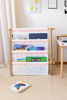 Kinder-Bücherregal, Montessori-Stil 40 x 140 x 65 cm MDF, Stoff Puderrosa 89860537 [en. casa]