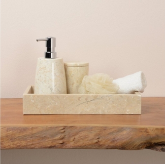 wohnfreuden Dekotablett Marmor Tablett 30 cm creme rechteckig, 33005