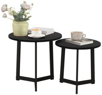 HOMCOM Couchtisch 2er-Set, Rund, mit Stahlgestell (Kaffeetisch, 2-St, Eckiger Beistelltisch), für Wohnzimmer, bis 35 kg Belastbar, Schwarz