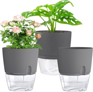 Refined Living Kräutertopf mit Selbstbewässerung, 3er Set, Blumentöpfe, mit Wasserspeicher (Kräutertopf für Küche, Selbstbewässernde Blumentöpfe, Kräuter Pflanzen Topf für Balkon, Bewässerungssystem für Pflanzen, Fensterbank Blumentopf Set, 3 St, robus...