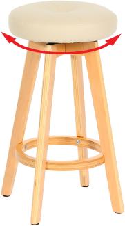 Barhocker Navan, Barstuhl Tresenhocker, Holz Kunstleder drehbar ~ creme, helle Beine