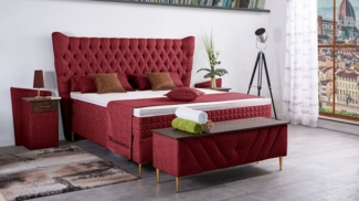 Meisterbetten Boxspringbett Quin 180x220 in MS-Red, Matratzenbezug Optiflex, Ergoflex-Topper