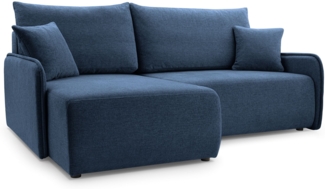 Selsey 'Netarro' Ecksofa mit Schlaffunktion, Bettkasten und Chenille-Bezug, marineblau, links