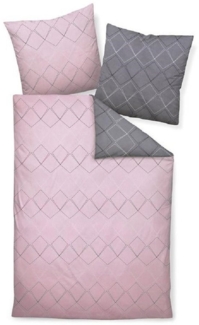 Davos Janine Biber Bettwäsche 2tlg grau rosa 65102-08| Bettwäsche-Set aus 100% Baumwolle | 2 teilige Wende-Bettwäsche 135x200 cm & Kissen 80x80 cm | Nordic nordisch Style Muster