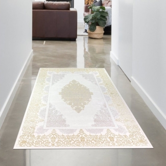 Carpetia Teppich Teppich mit orientalischem Flair, luxuriös, weiß gold grau, rechteckig, Höhe: 5 mm