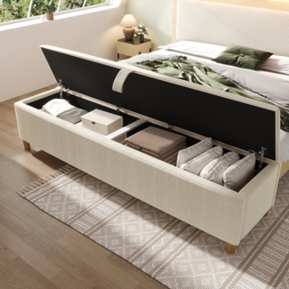 Merax Bettbank mit Stauraum, 145 x 38 cm Bettbank, Polsterbank mit Hydraulischem Stauraum, Aufbewahrungsbox, Beige