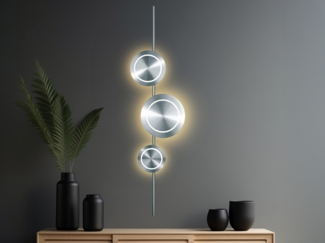 Große LED Wandleuchte PLANETARIUM Aluminium in Silber, Höhe 120cm