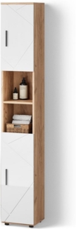 Livinity® Hochschrank Ronco, Weiß Hochglanz/Goldkraft Eiche/Weiß Hochglanz, 30x192 cm...