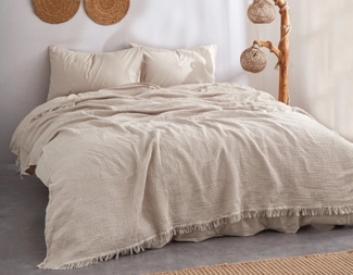 Wohndecke Bio-Musselin Wohndecke in Beige 160x230cm, Sandiik, made in Türkei