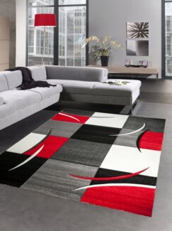 Carpetia Teppich Designer Teppich Wohnzimmerteppich karo rot grau creme schwarz, rechteckig, Höhe: 13 mm