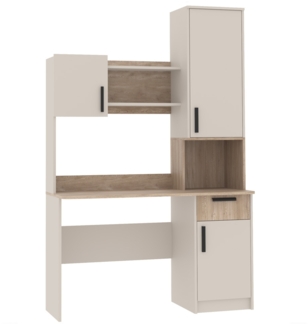 Marmex Möbel Grant 11/12C Schreibtisch mit Verlängerung, Schreibtisch mit Schublade und Stauraum, Studiertisch, für Kinder, Jugendschreibtisch, laminierte Spanplatte, graubeige cashmere+cremona torro, 125x195x52,5 cm