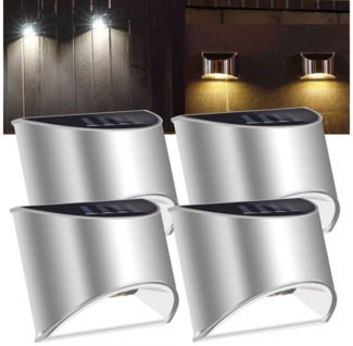 LETGOSPT LED Solarleuchte Edelstahl Solarleuchten für Außen Wandlampen IP65, LED fest integriert, Tageslichtweiß, Stainless Steel Sicherheitswandleuchte Solarleuchte